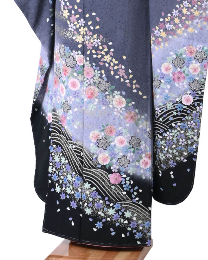 喪服色紙重ね流線花模様桔梗楓菊花着物051t