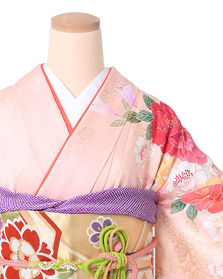 華 振袖 桜 花 扇 紗綾 ピンク 振袖 レンタル ピンク色/扇に鶴 結婚式 成人式 結納 NT-112