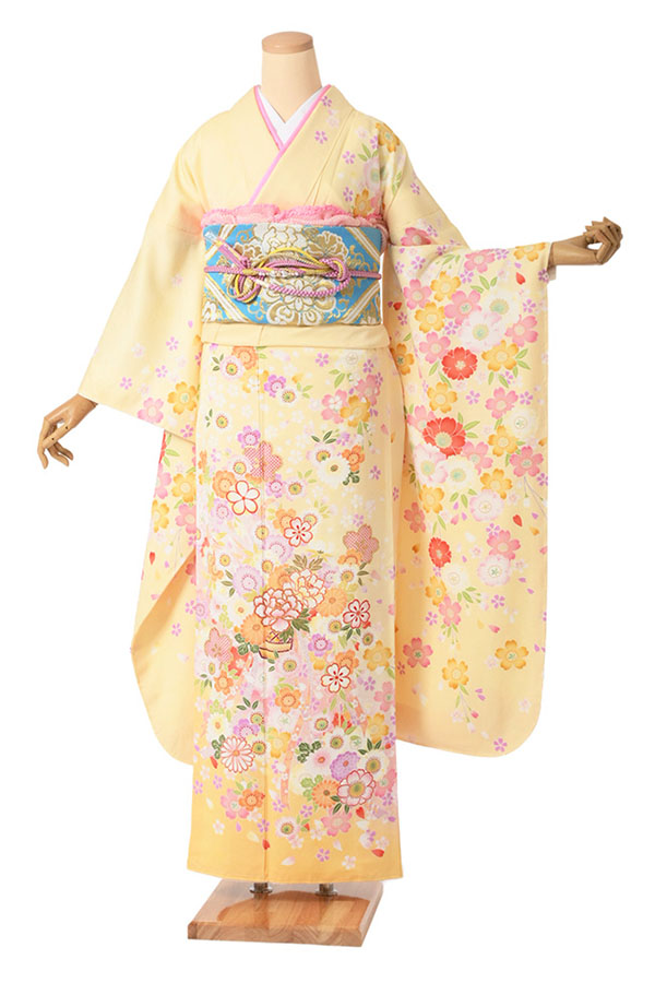総額90万円振袖 成人式 着物マスタード色 No.1624 【新品振袖/京友禅】【