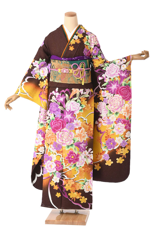 振袖 ねじら 身長145-160cm 茶 br-012