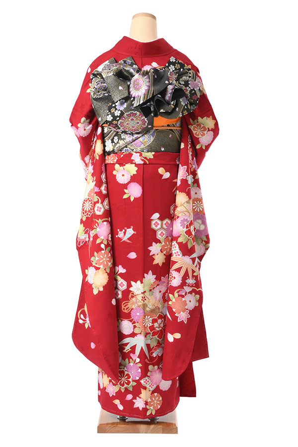 振袖（正絹） 吉祥宝春秋花 赤色 Lサイズ A062 レンタル｜京都きもの