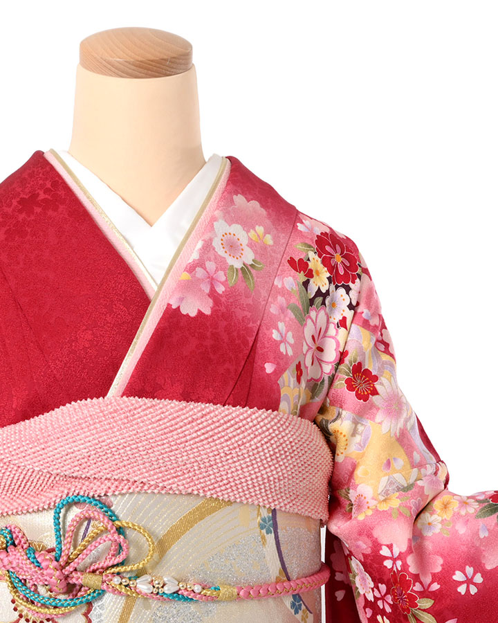 振袖（正絹） 熨斗花籠紋/紅赤 Lサイズ A120 レンタル｜京都きもの市場