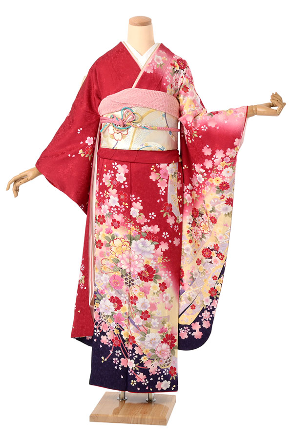 袋帯　正絹　花紋　祝い熨斗　振袖　訪問着に 振袖（正絹） 熨斗花籠紋/紅赤 Lサイズ A120 レンタル｜京都きもの市場