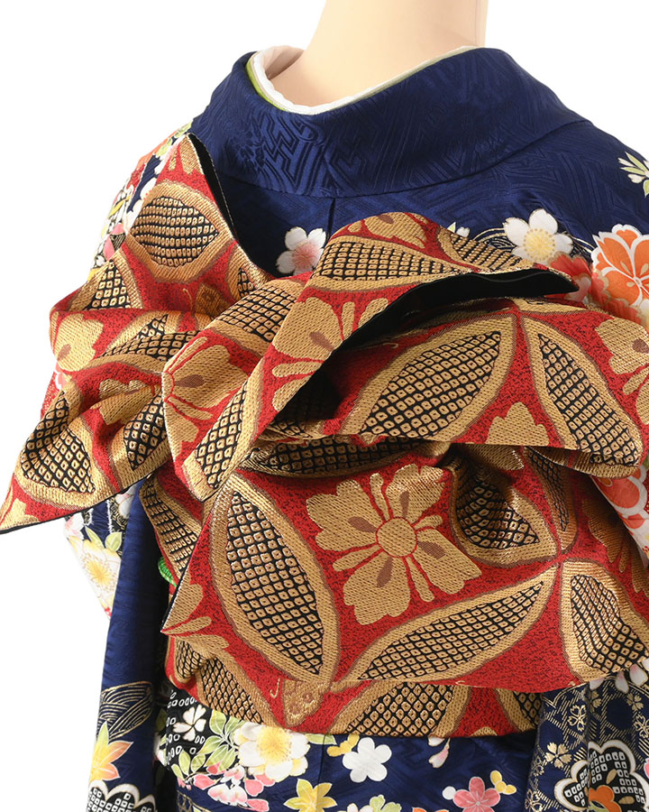 ＡＡ大きいサイズお仕立て上がり正絹振袖　紫色地に花車模様　刺繍入り No.1836 【新品振袖/京友禅】【紫】熨斗や花車など人生の門出に