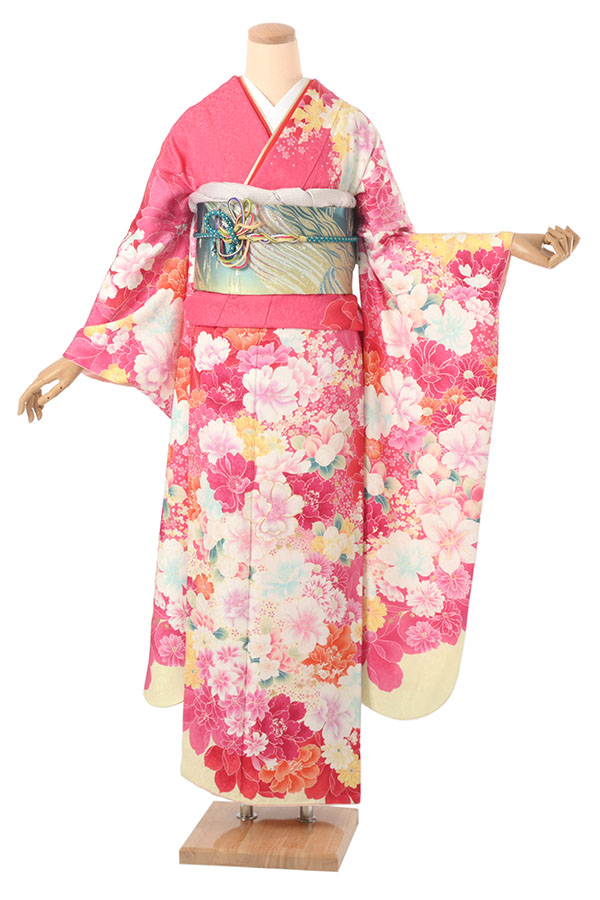 振袖レンタル 牡丹菊桜文様 桃色 Lサイズ A138｜京都きもの市場 着物