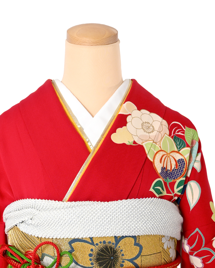 振袖（正絹） 四季花橘桜文様 赤色 MOサイズ A147 レンタル｜京都