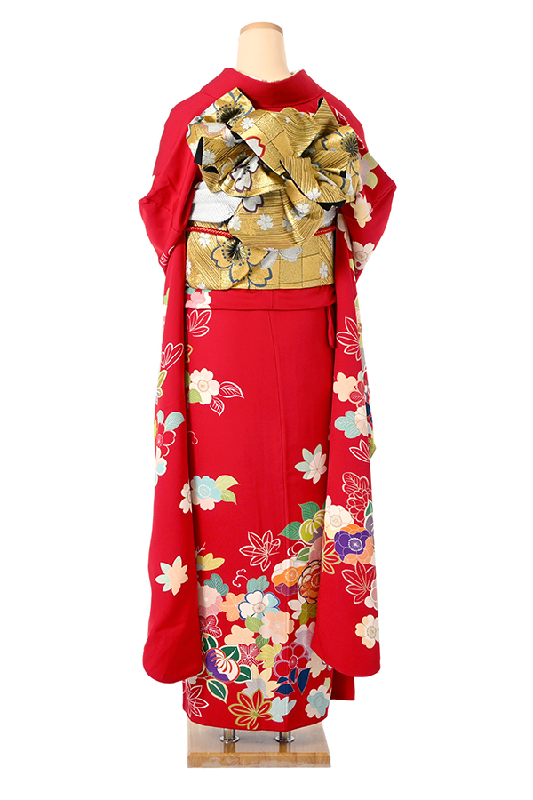振袖（正絹） 四季花橘桜文様 赤色 MOサイズ A147 レンタル｜京都