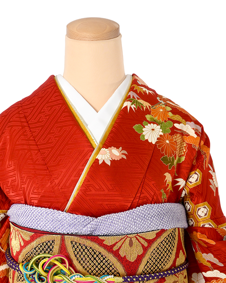 振袖（正絹） 御所解文様 赤黒ぼかし LOサイズ A152 レンタル｜京都