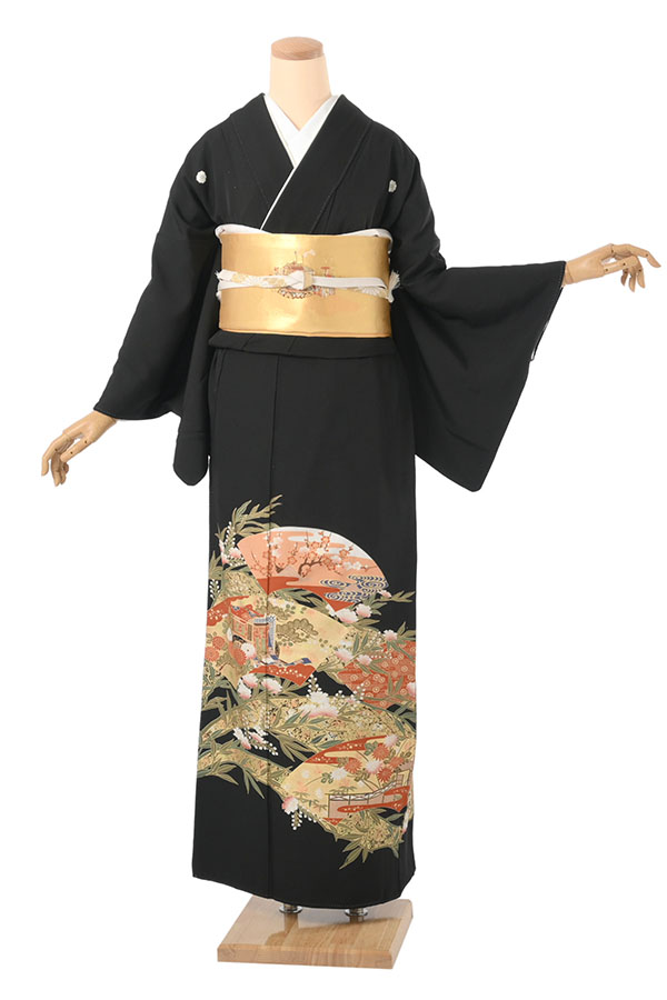 黒留袖（正絹） 地紙に御所解き草花 MOサイズ B056 レンタル｜京都