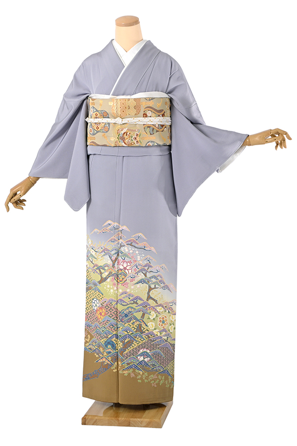 色留袖（正絹） 瑞祥山景文様 薄鼠色 Sサイズ C030 レンタル｜京都