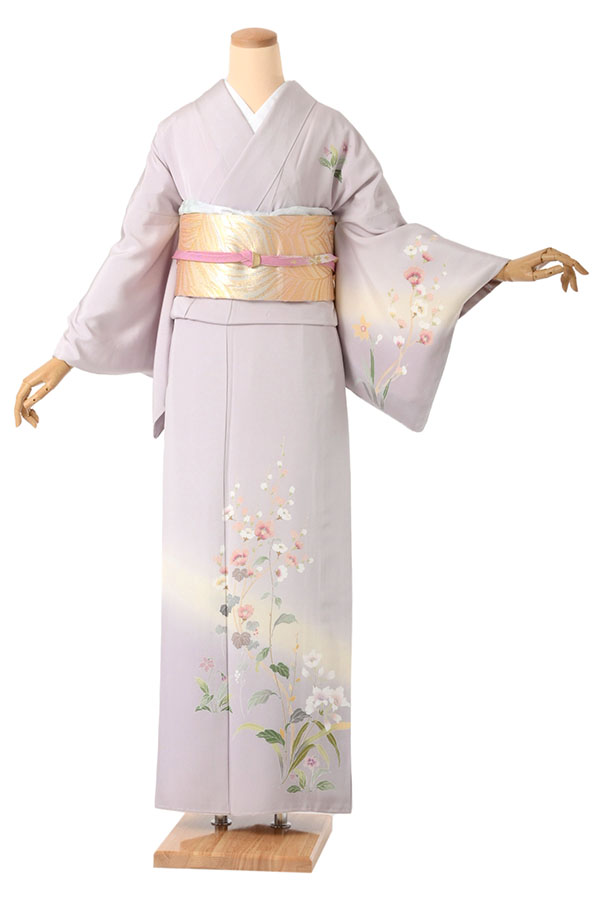 着物　訪問着　正絹　花柄 正絹訪問着 レンタルフルセット「総柄刺繍 ぼかしに四季の花