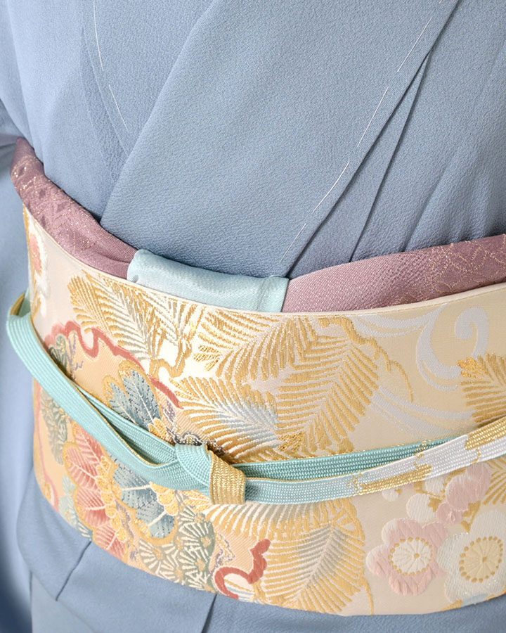 訪問着（正絹） 小鳥に春秋花 次縹色 LOサイズ D344 レンタル｜京都 