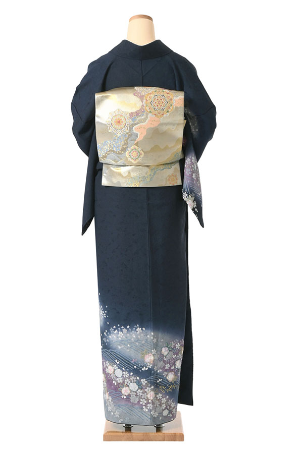 特選暈し染金彩訪問着【褐返色紋意匠地◆流水文様】青みを帯びた深緑 特選暈し染金彩訪問着【褐返色紋意匠地◇流水文様】青みを帯びた深緑
