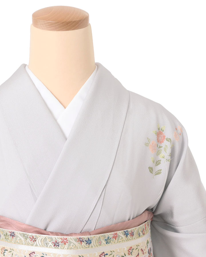 A5i5◇着物くつろぎ 単衣 無地 縮緬 暁鼠色 正絹 色無地 着物 47