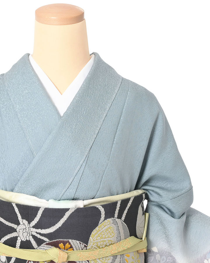 訪問着（正絹） 遠山ぼかしに桜 水浅葱色 LOサイズ D504 レンタル