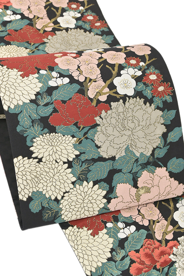 袋帯 吉祥花文様 黒色 F054 レンタル｜京都きもの市場 着物宅配 