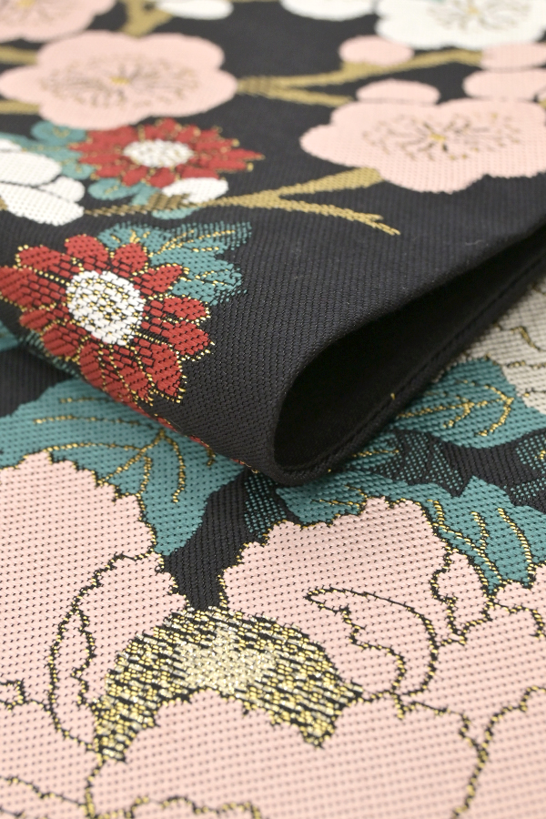 袋帯 吉祥花文様 黒色 F054 レンタル｜京都きもの市場 着物宅配 