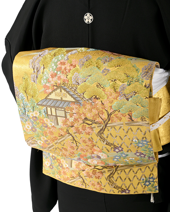 黒留袖（正絹） 正倉院花鳥文様 Mサイズ W003-3 レンタル｜京都きもの
