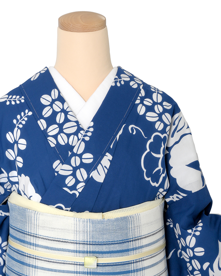 浴衣レンタル【竺仙】 朝顔と萩 コーマ地 藍 y005｜京都きもの市場