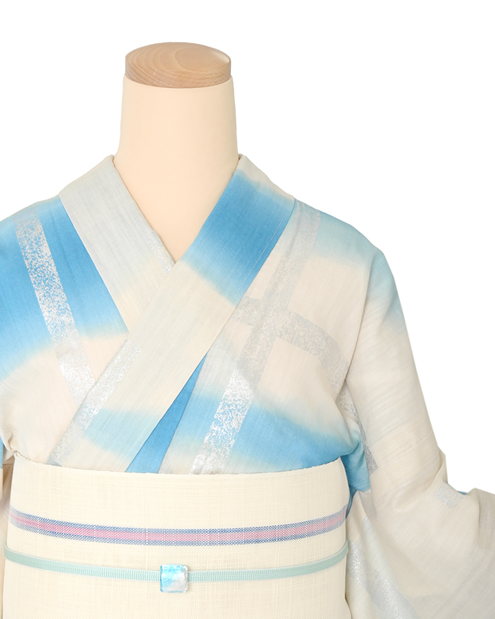 浴衣【誉田屋源兵衛】 破れ格子 ヴィンテージ箔使用 水色／箔 Y013