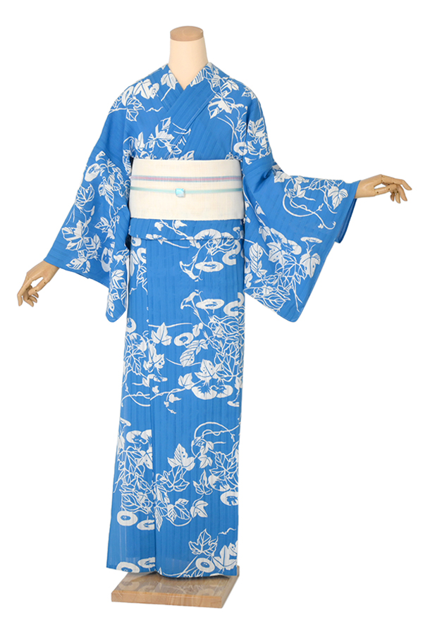 浴衣レンタル【竺仙】 朝顔 青地（かげろう地） Y019｜京都きもの市場